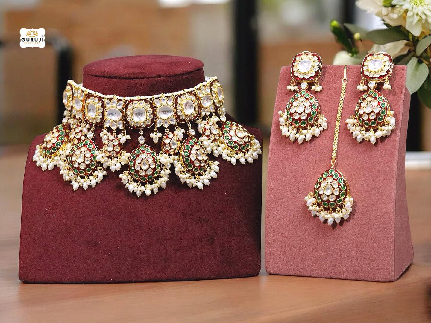 Semi Bridal Handcrafted Gemstone Choker Set