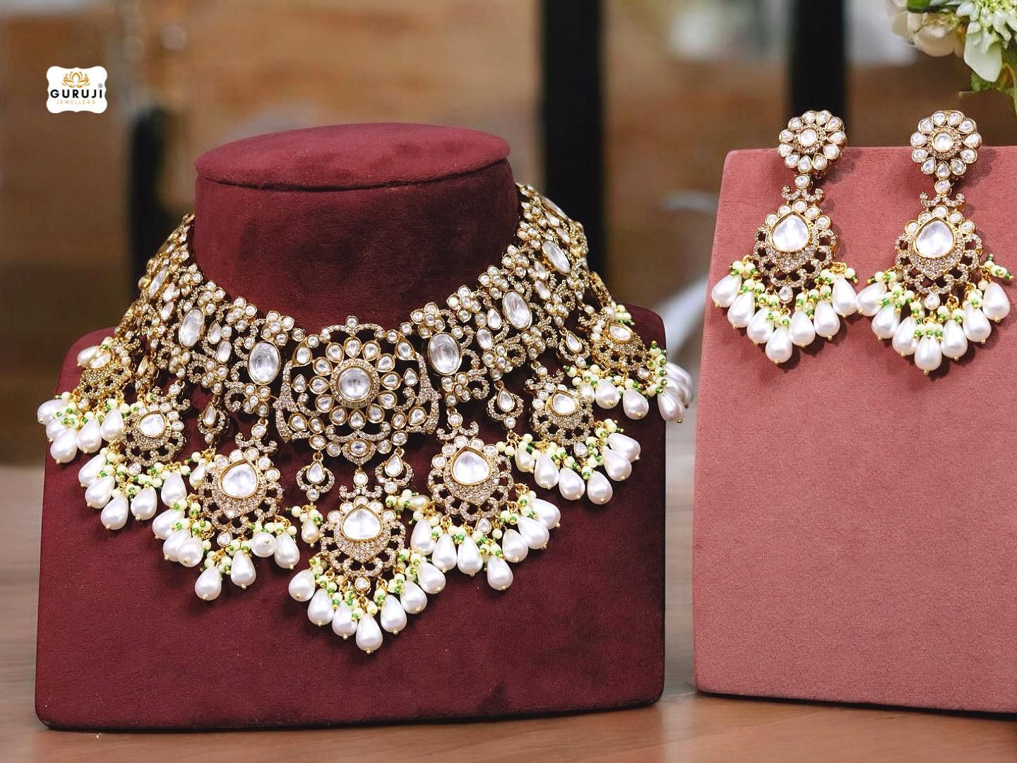 Exquisite Pearl and Kundan Bridal Necklace Set