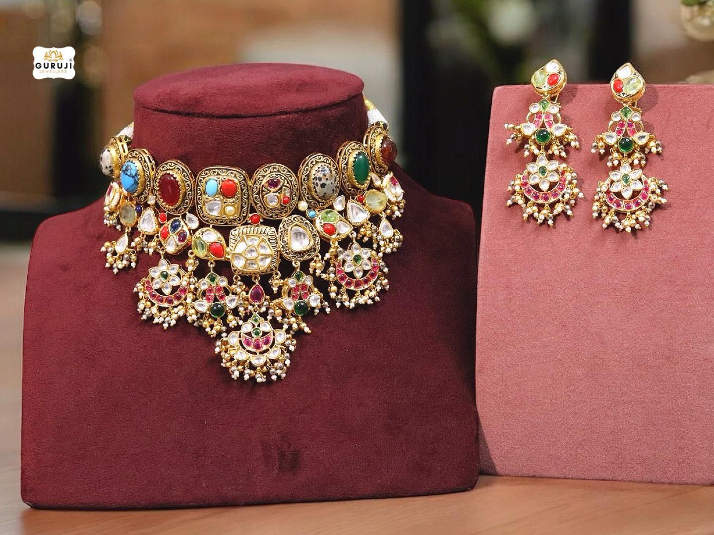 Exquisite Gemstone Choker Set