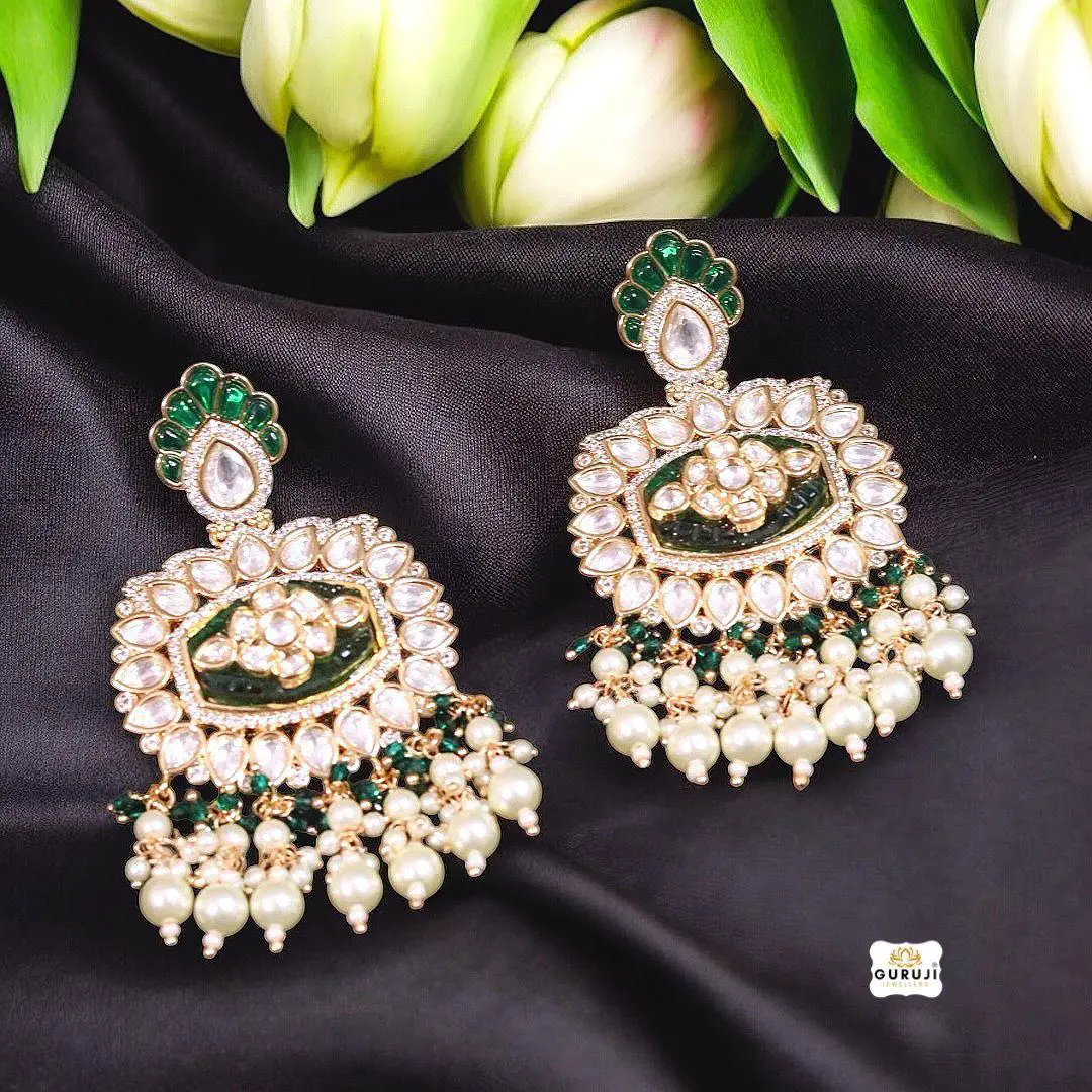 Exquisite Pearl and Stone Studded Earrings