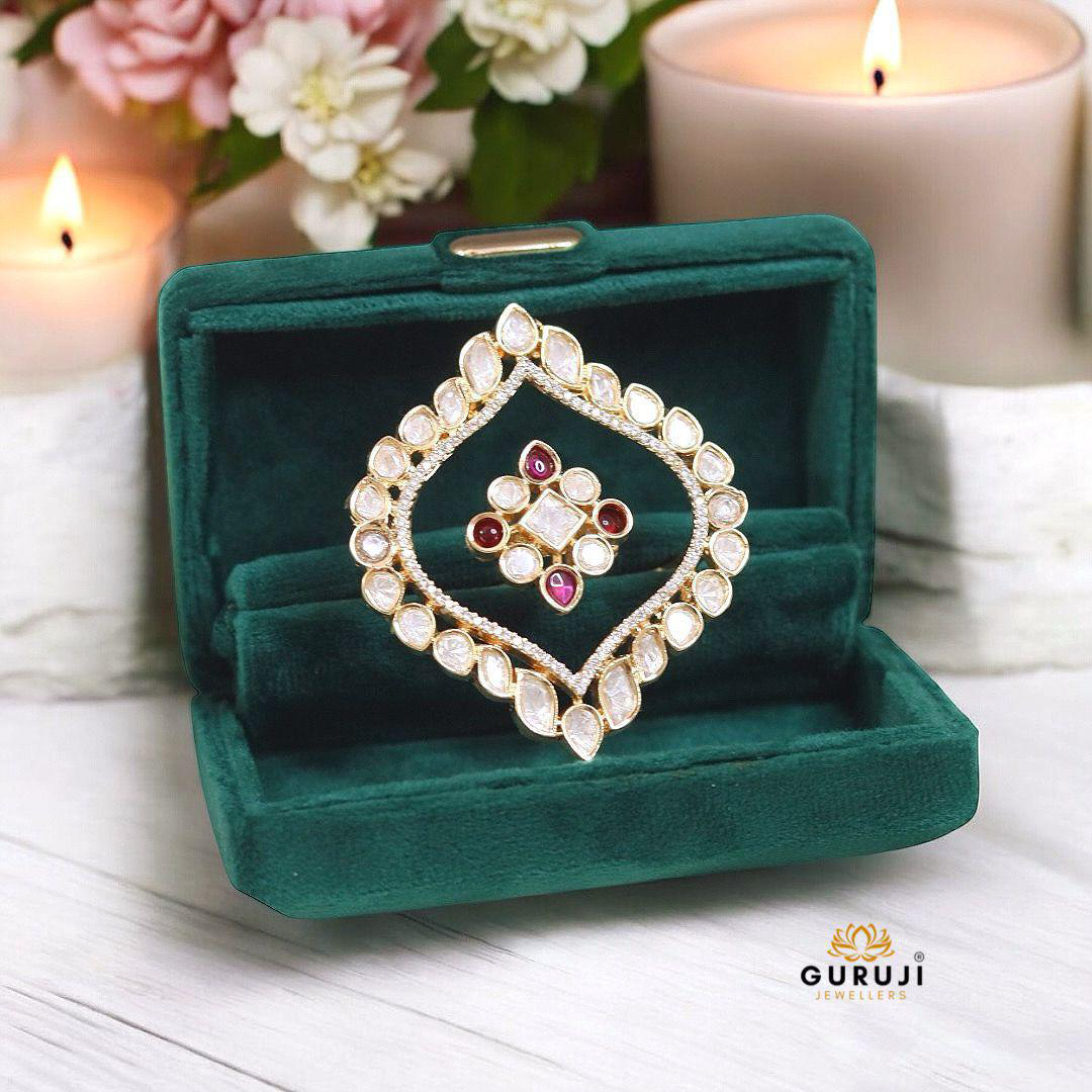 Exquisite Double Finger Ring with Intricate Gemstone Design