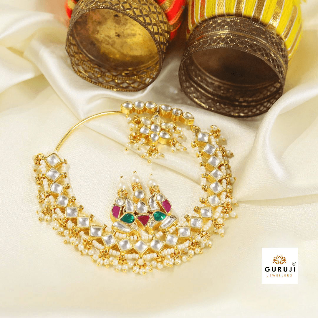 Exquisite Kundan Bridal Nose Ring (Nath)