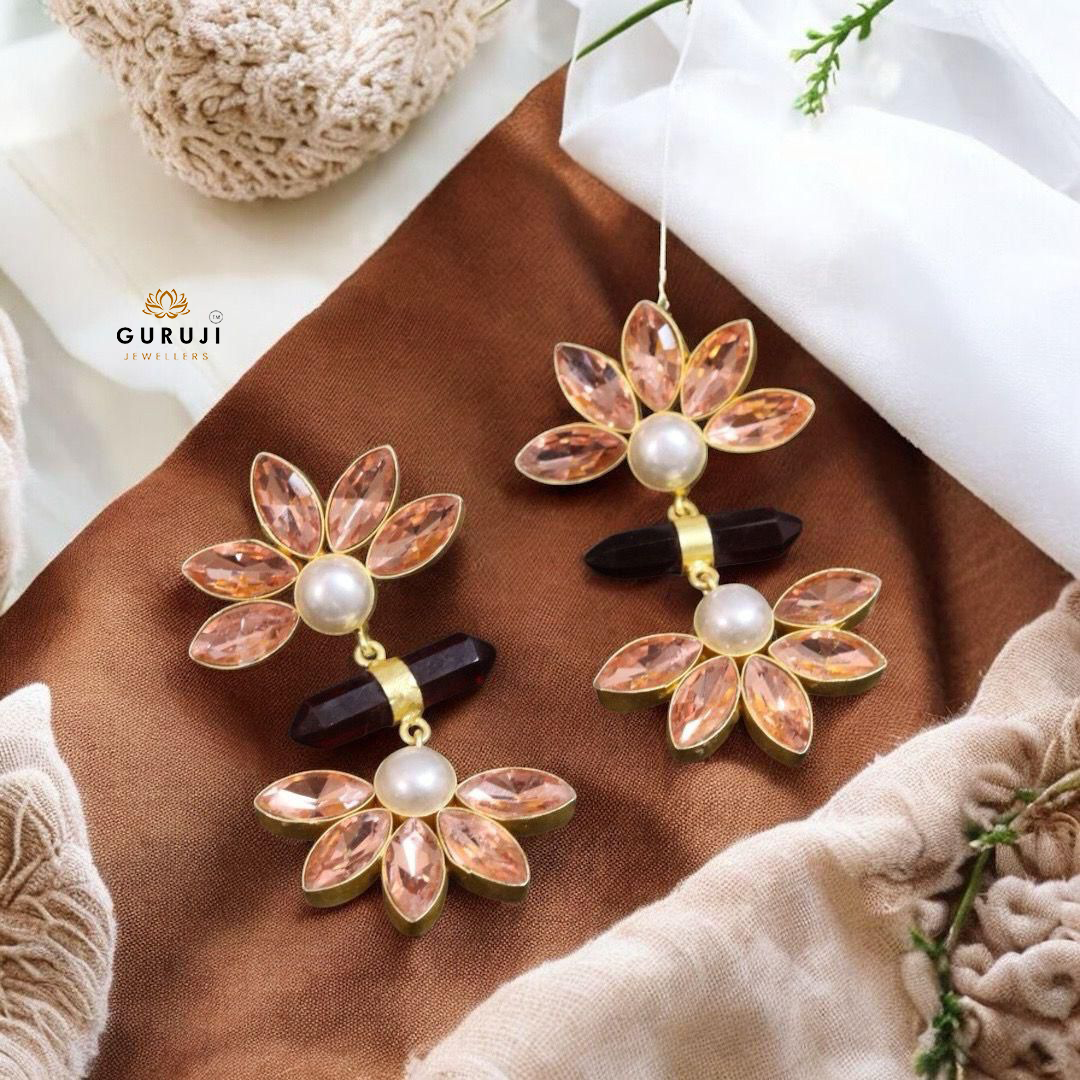 Handmade Floral Earrings with Natural Stones