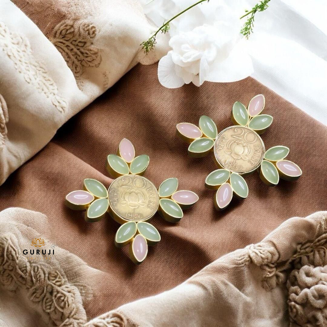 Vintage Elegance Handmade Earrings with Natural Stones and Coins