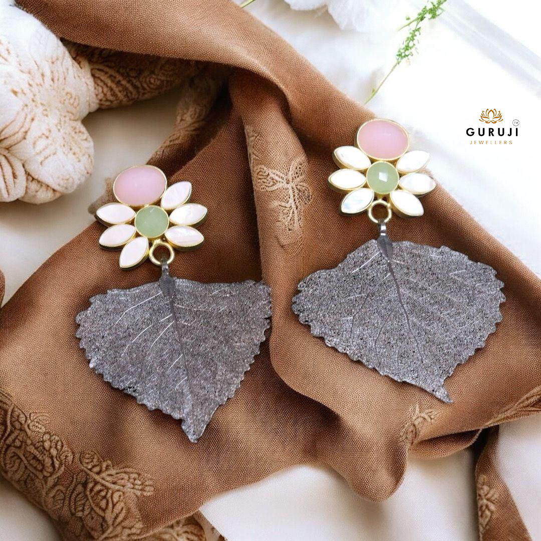 Enchanting Natural Stone Earrings with Leaf Motif