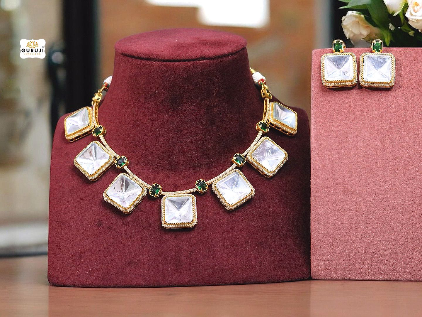 Exquisite Square Kundan Necklace Set