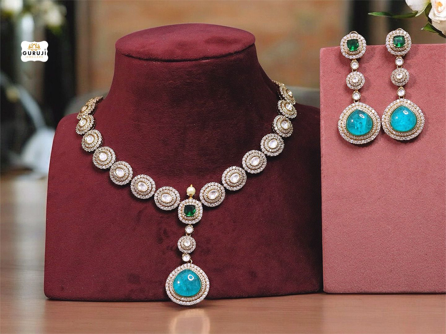 Radiant Teardrop Gem Necklace Set