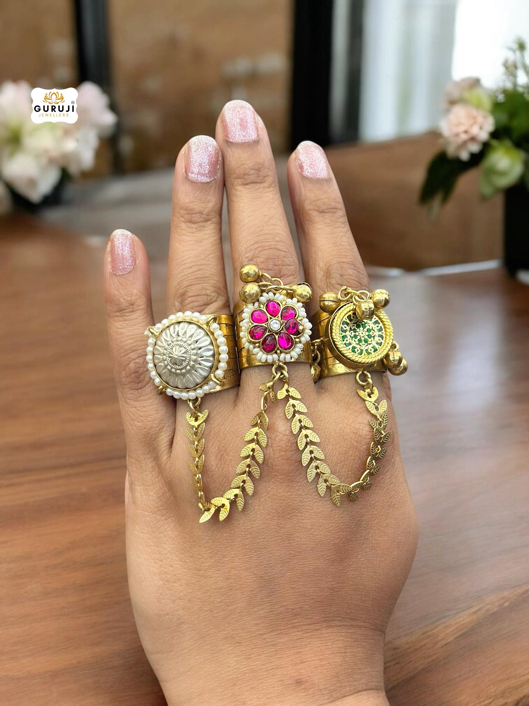 Ornate Triple Ring with Chain Embellishments