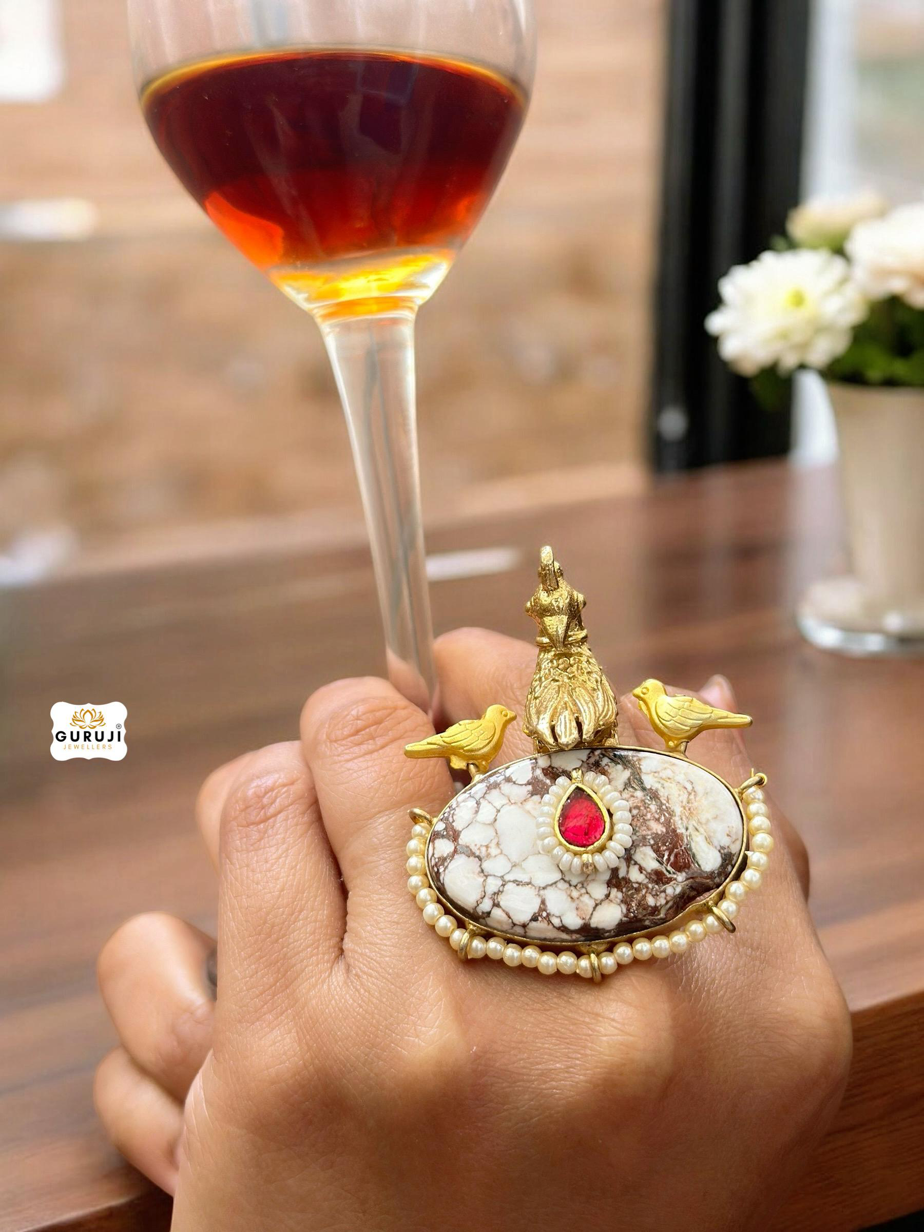 Artfully Designed Statement Ring with Sculptural Accents