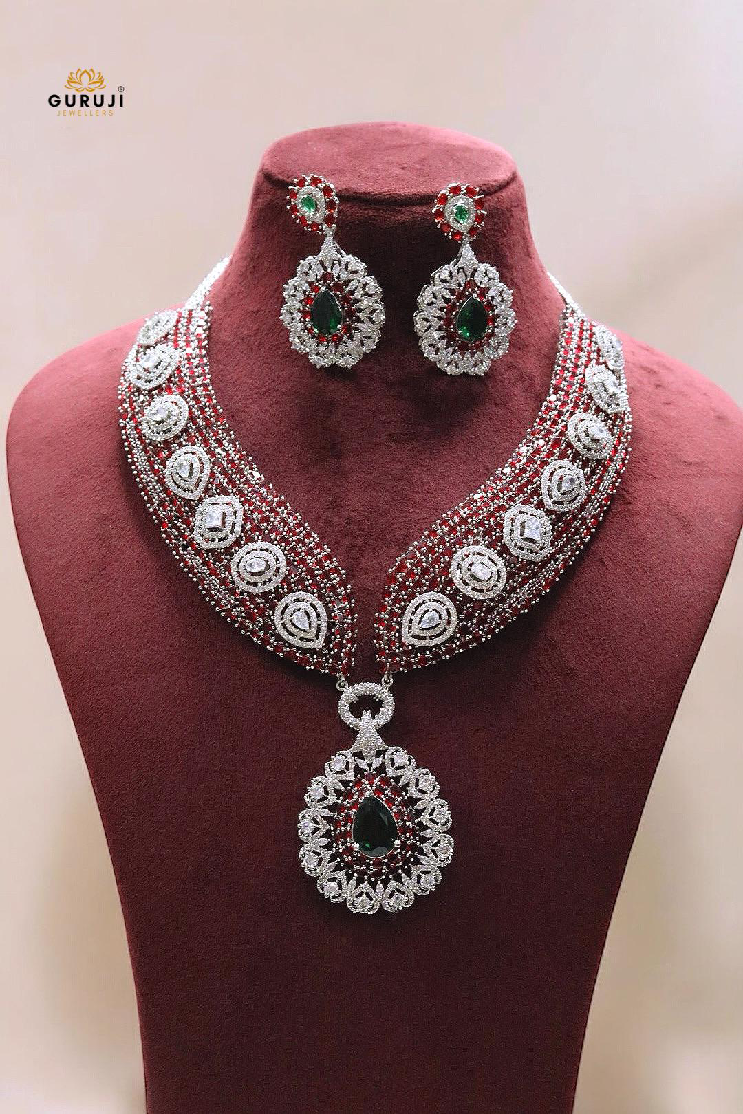 Radiant CZ Stone Necklace Set A Symphony of Sparkle