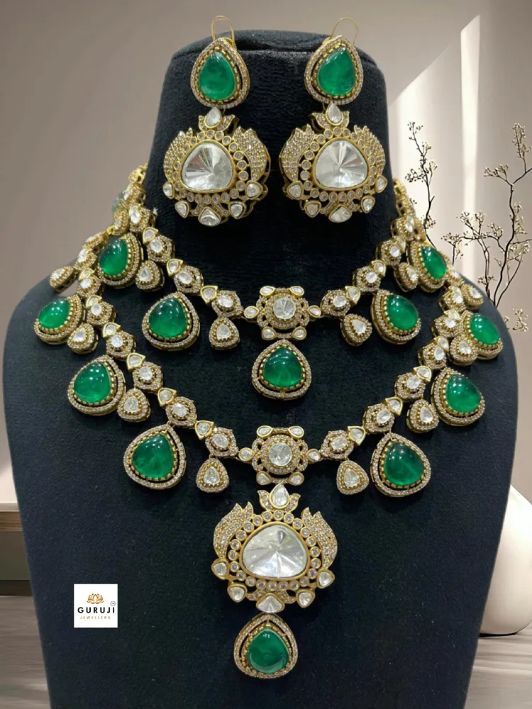 Emerald Green Polki Bridal Necklace Set