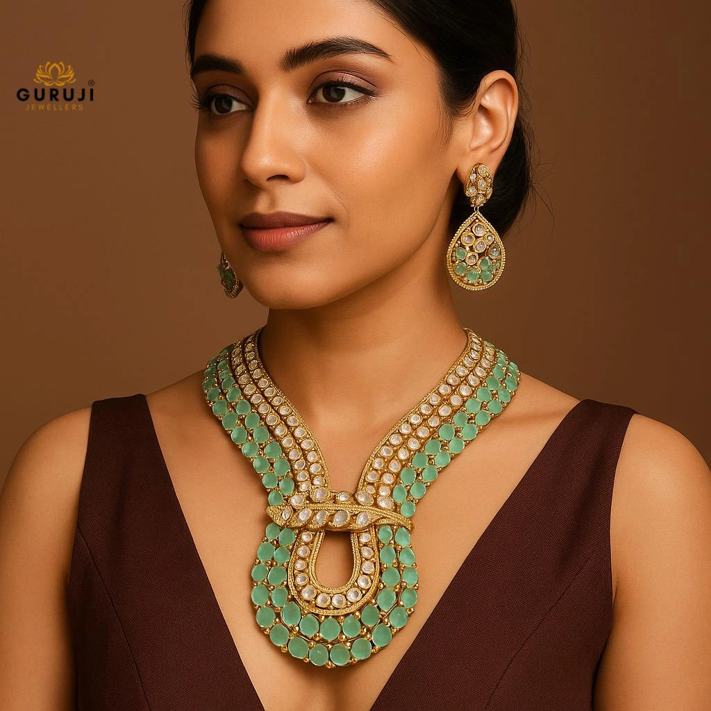 Statement Teardrop Necklace Set with Layered Gemstone Accents