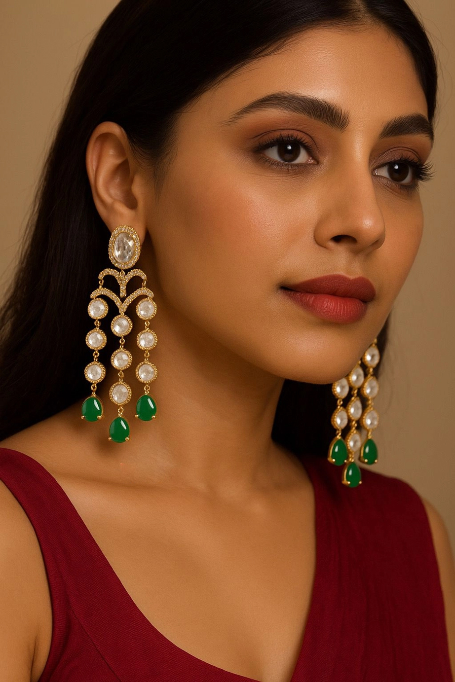 Handmade Polki Chandelier Earrings in Kundan
