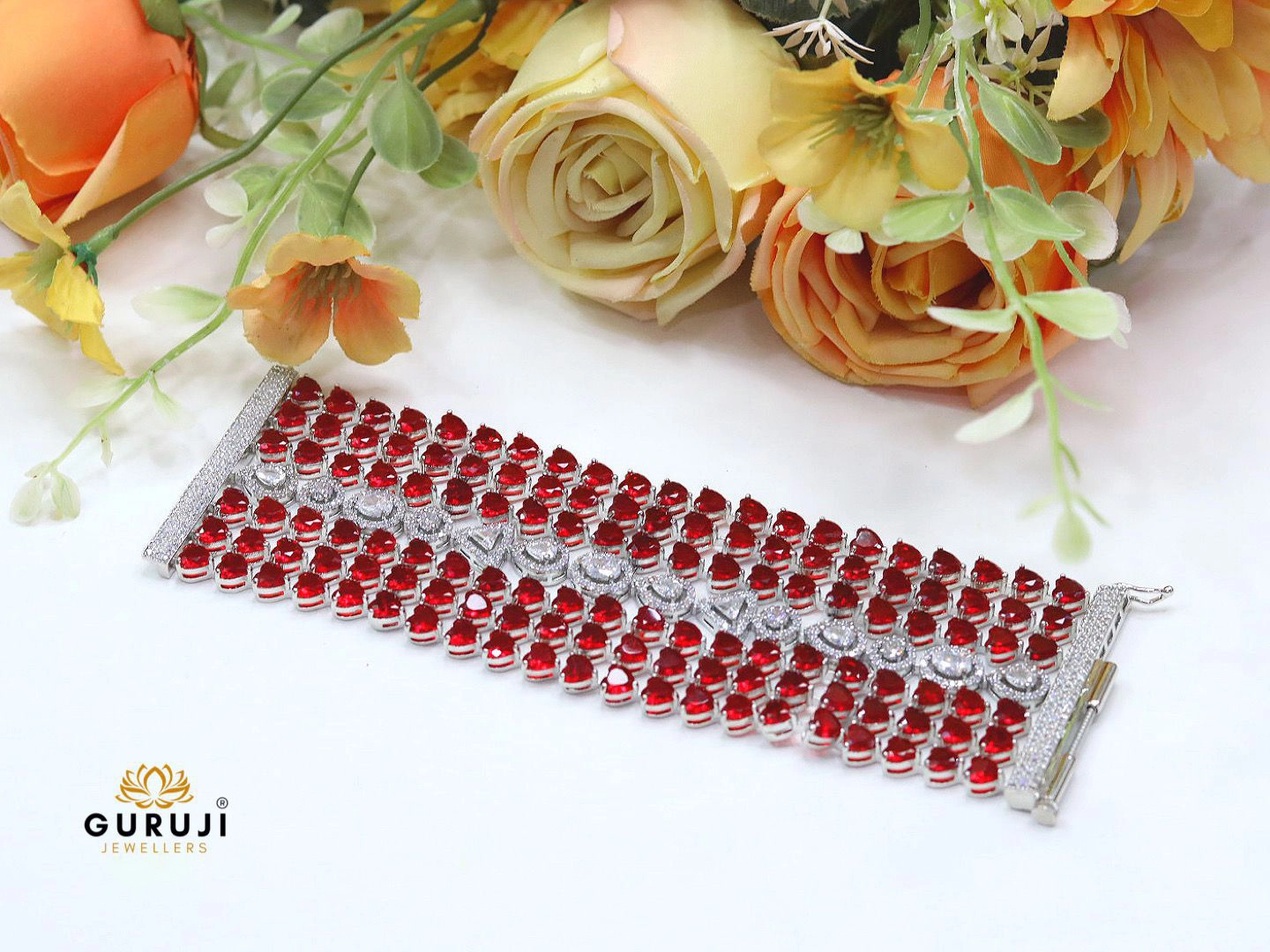 Luxury Ruby Crystal Bracelet with Elegant Stone Setting – Designer Party Wear Jewelry