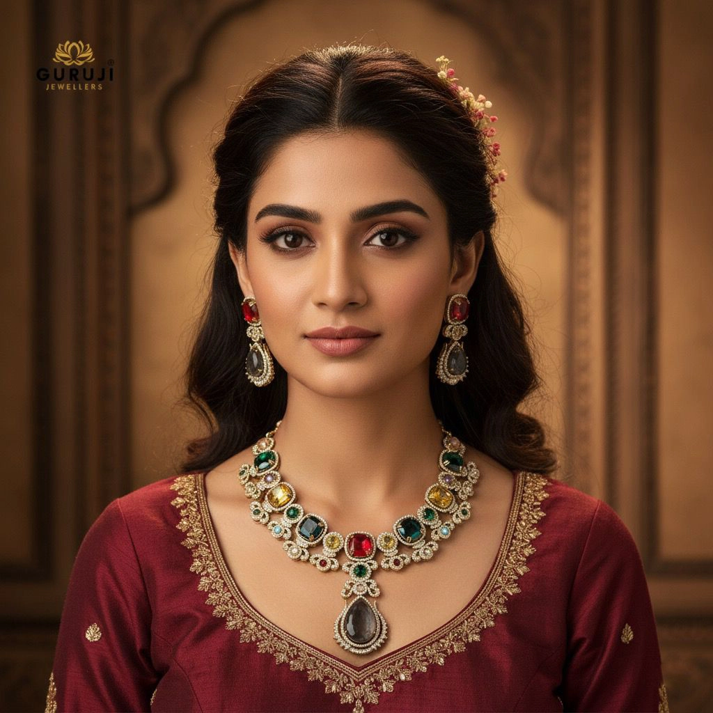 Regal Sabyasachi-inspired Necklace with Multicolor Gemstones